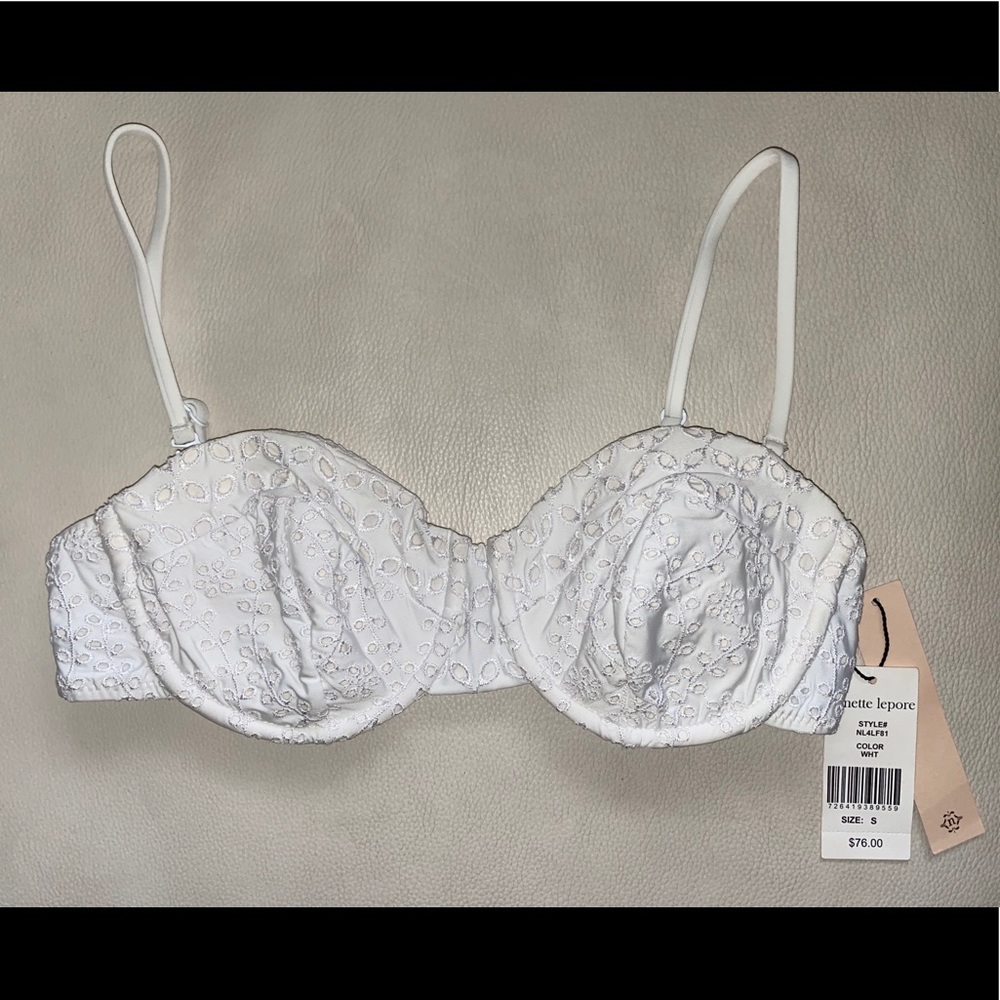 NWT white eyelet Nanette Lepore bikini swim top
